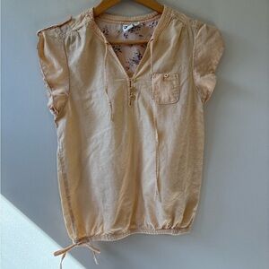 Beige Short Sleeve Blouse with Pocket